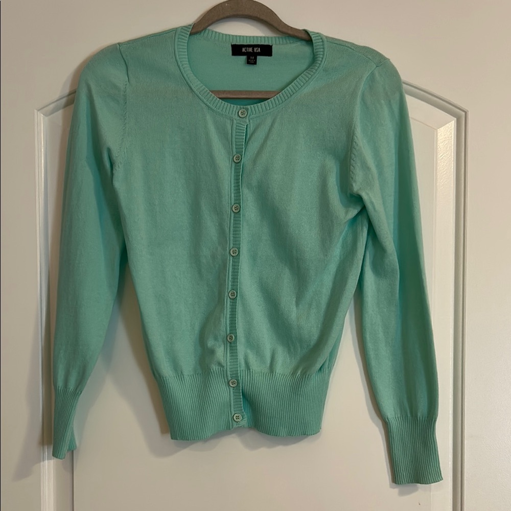 Active USA Mint Cardigan Soft Knit Sweater
